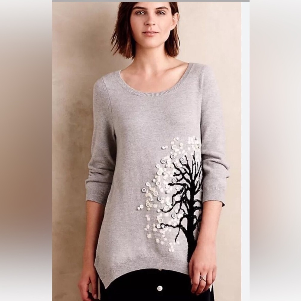 Anthropologie HWR Monogram Button Tree‎ Tunic Sweater Size XXS